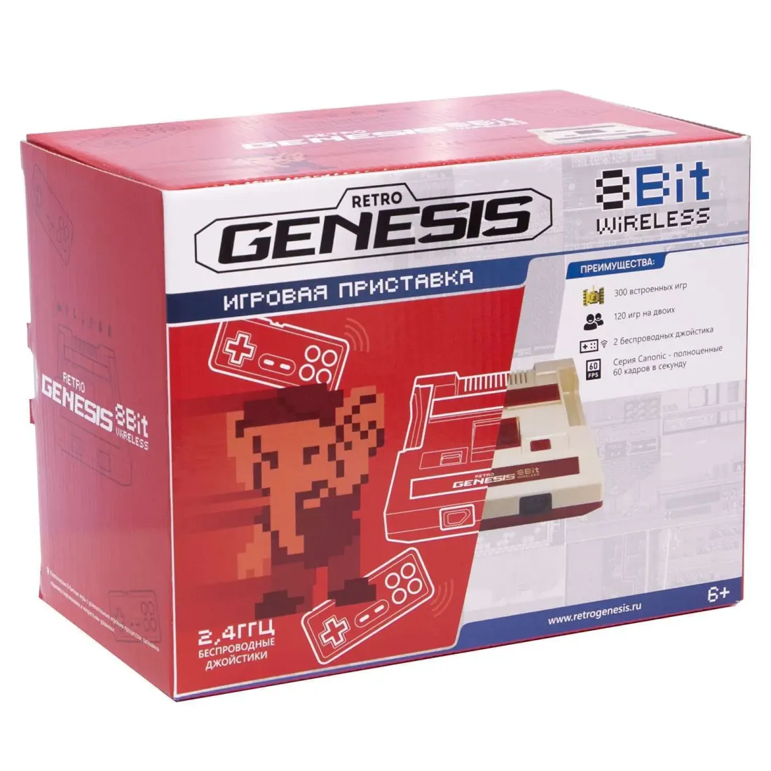 Retro Genesis 8 Bit Wireless + 300 игр (AV кабель, 2 беспроводных джойстика)