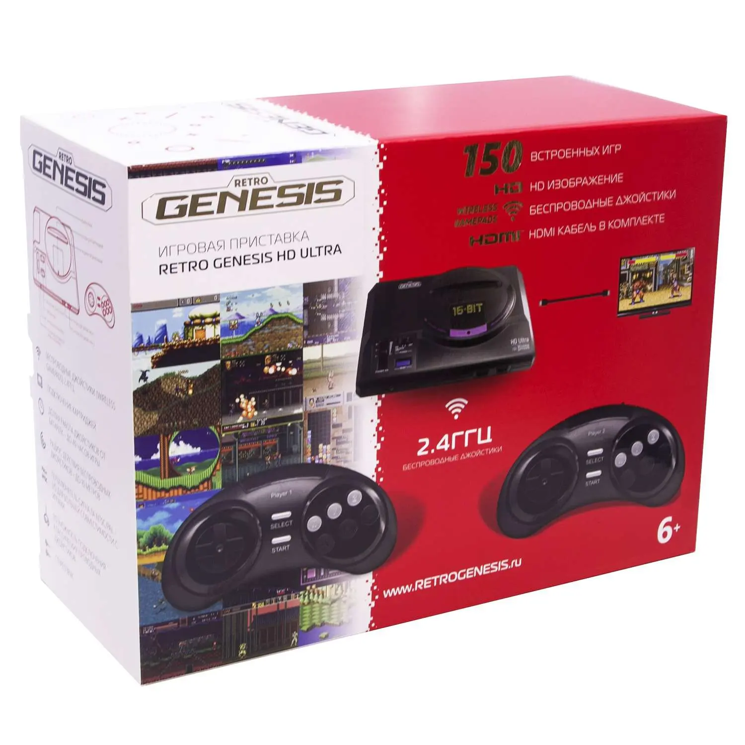 SEGA Retro Genesis HD Ultra + 150 игр (2 беспроводных 2.4ГГц джойстика, HDMI кабель)