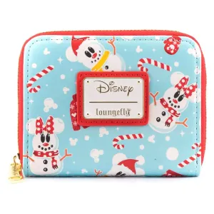 Кошелек Loungefly Disney Seasonal Snowman Minnie Mickey AOP Zip Around Wallet WDWA1785