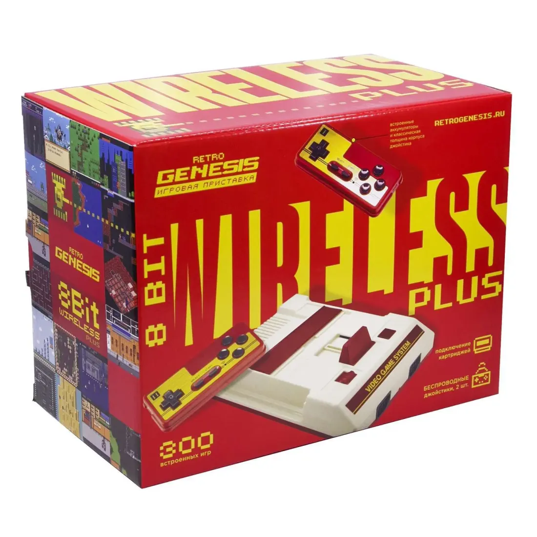 Retro Genesis 8 Bit Wireless Plus + 300 игр (AV кабель, 2 беспроводных аккумуляторных джойстика)