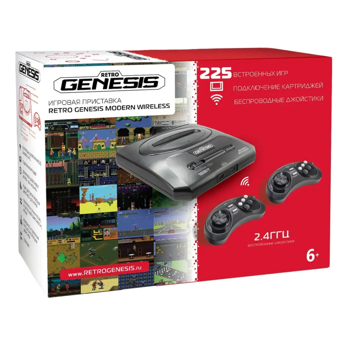 SEGA Retro Genesis Modern Wireless + 225 игр + 2 беспроводных джойстика 2.4ГГц