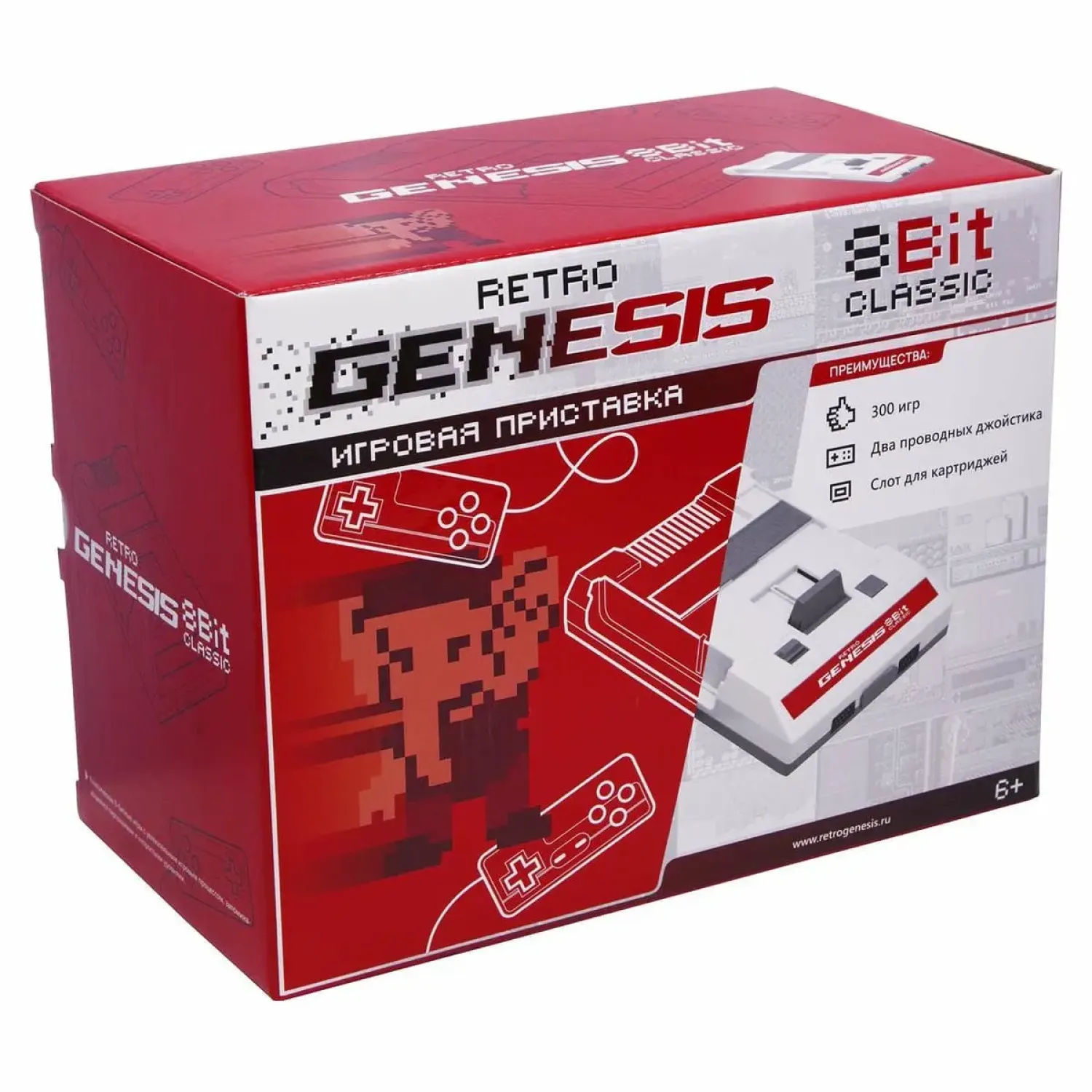 Retro Genesis 8 Bit Classic + 300 игр (AV кабель, 2 проводных джойстика)