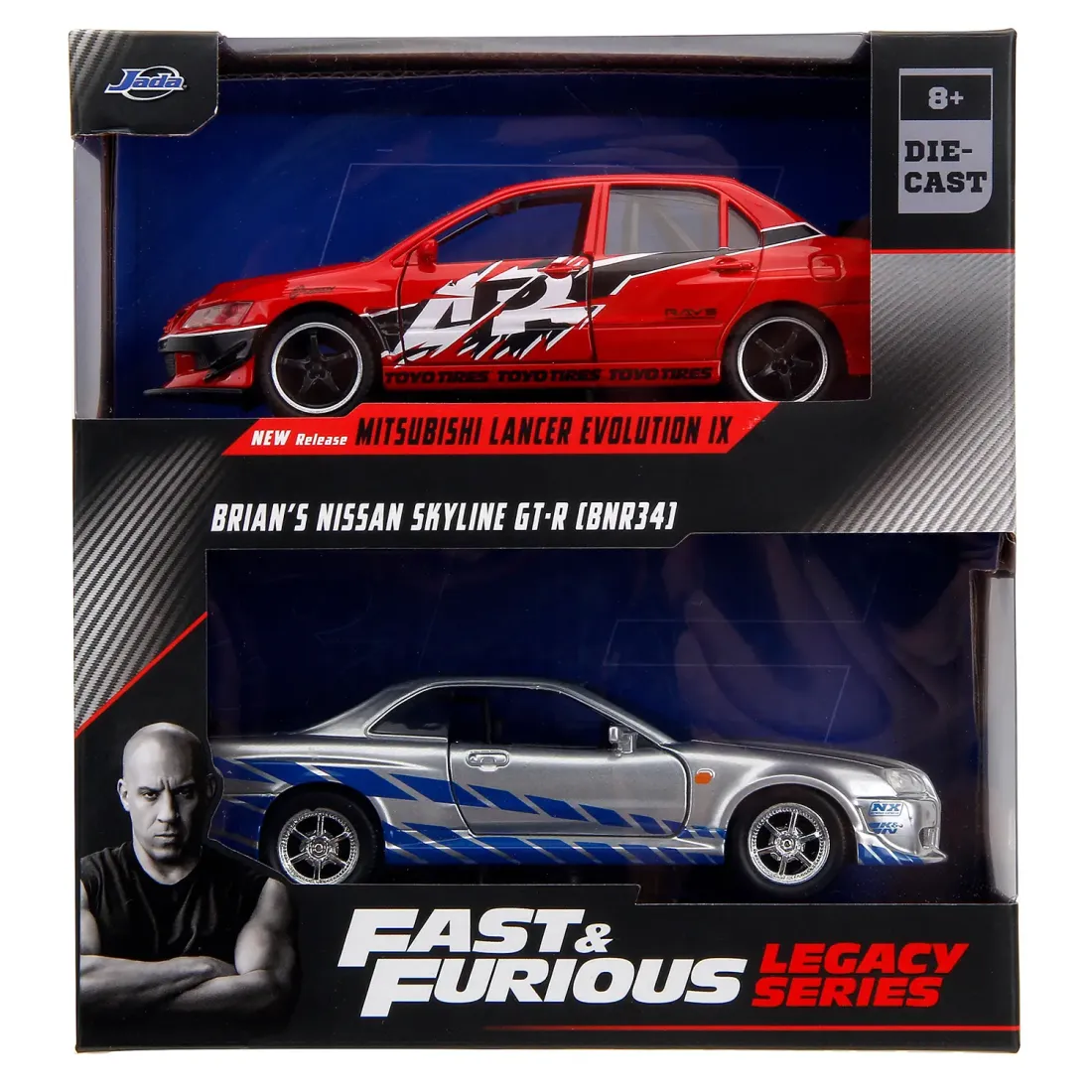 Набор модель машинок Форсаж 1:32 FF Mitsubishi Lancer EvoIX 2002 Nissan Skyline GTR R34 34256