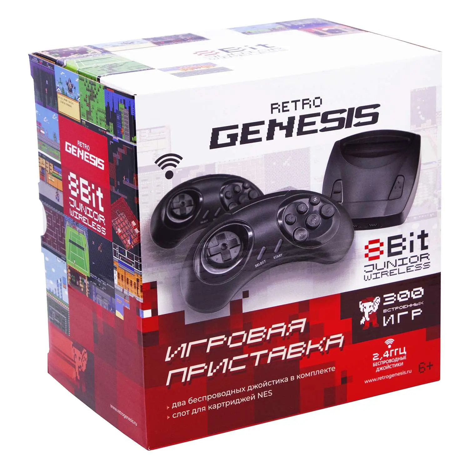 Retro Genesis 8 Bit Junior Wireless + 300 игр (AV кабель, 2 беспроводных джойстика)