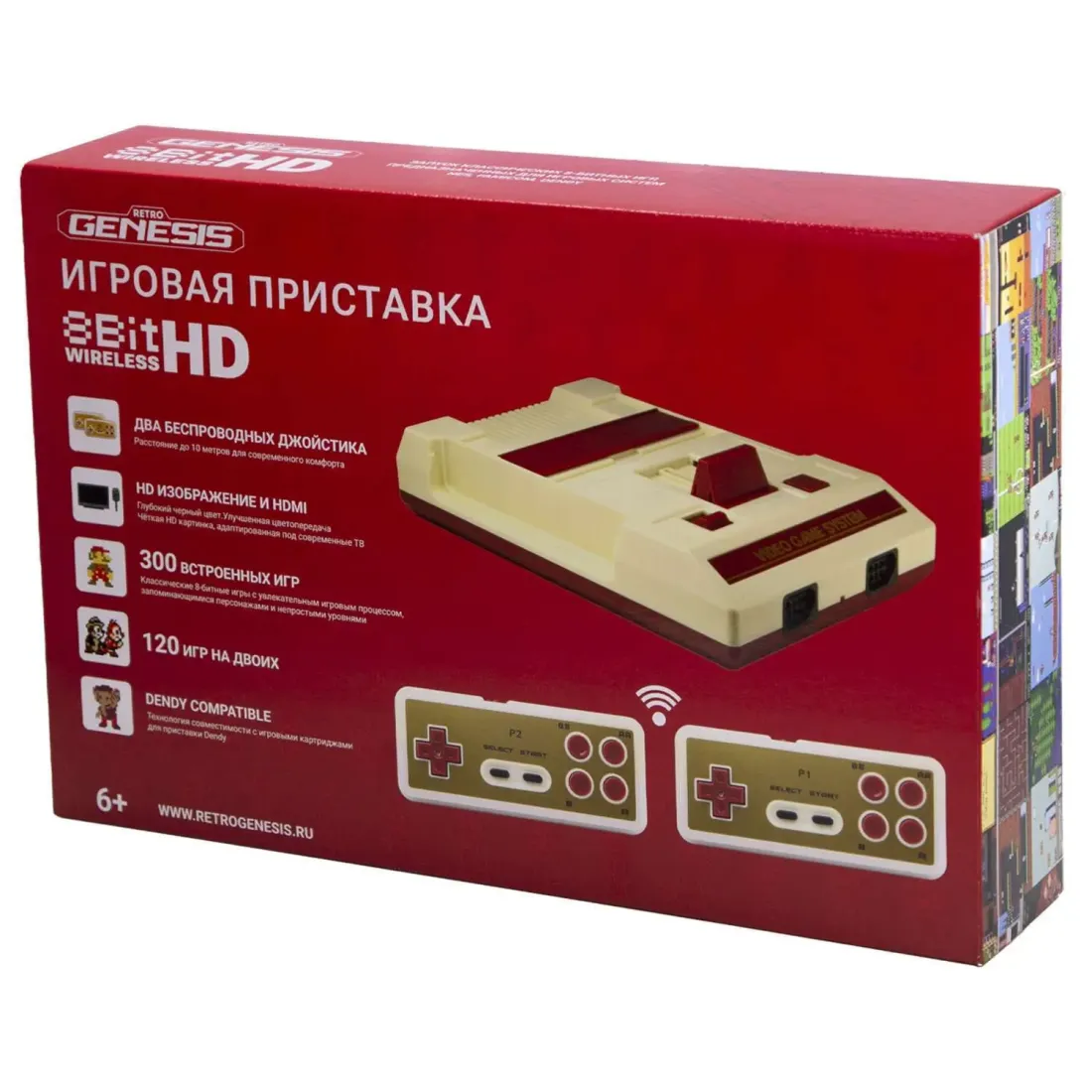 Retro Genesis 8 Bit HD Wireless + 300 игр (HDMI кабель, 2 беспроводных джойстика)