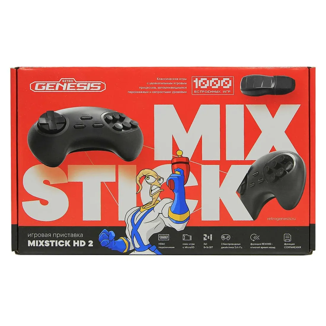 Retro Genesis MixStick HD 2 (900 игр, 2 бесп.дж., сохранения, HDMI, 8+16Bit, Rewind) model: RS8