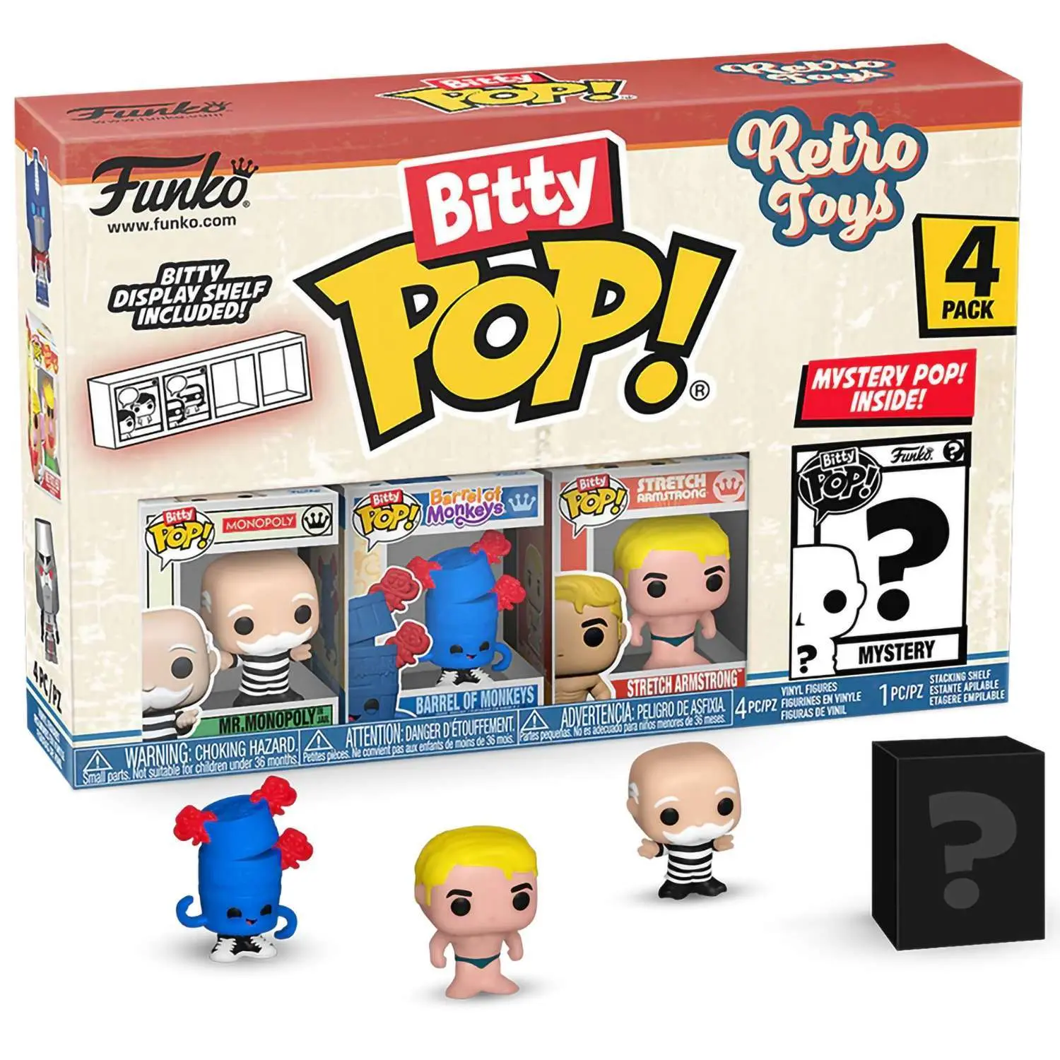 Фигурка Funko Bitty POP! Retro Toys Mr. Monopoly+Barrel+Stretch Armstrong+Mystery (1 of 4) 4PK 75449
