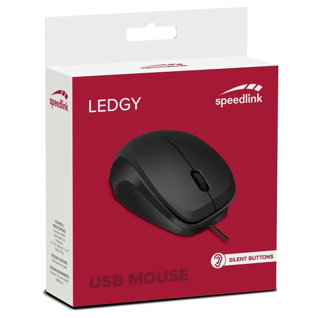 PC Мышь проводная Speedlink Ledgy Mouse USB, Silent, black-black (SL-610015-BKBK)