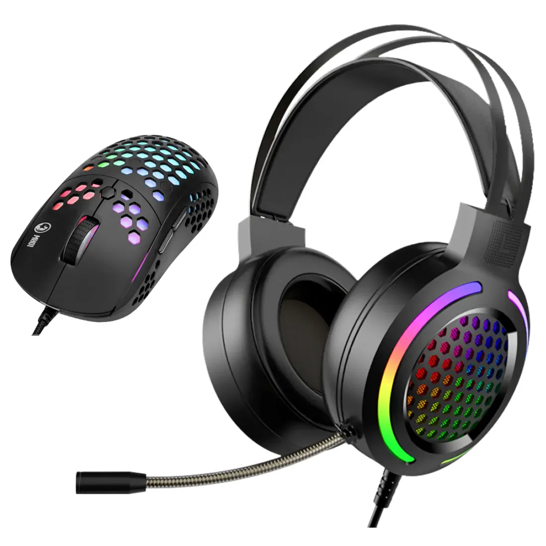 PC Игровой набор Marvo MH01BK: мышь проводная  и гарнитура с подсветкой RGB, ПК
