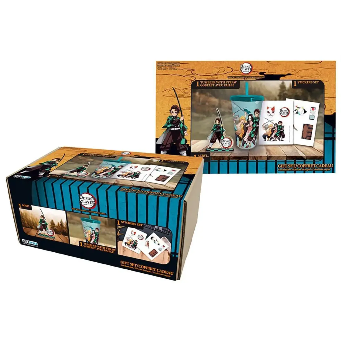 Набор подарочный Клинок рассекающий демонов Стакан с трубочкой 470 мл + Акриловая фигурка + Наклейки